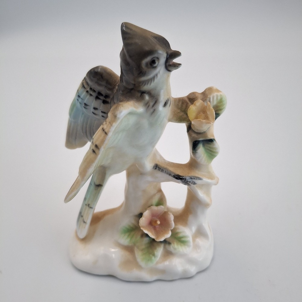 Vintage Ardalt Bird Blue Jay on Branch Porcelain‎ Figurine Japan Delicate #6868